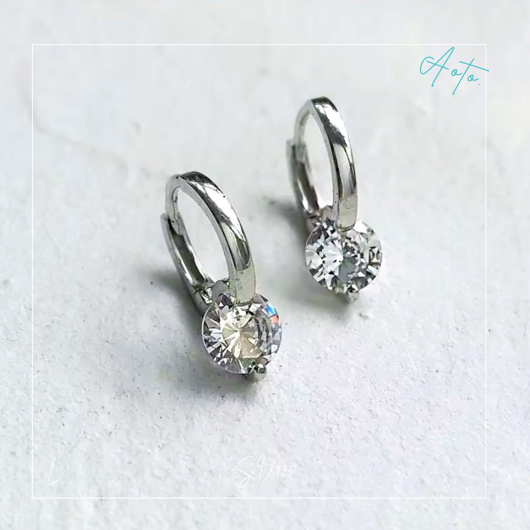 189P∞【フォロー割】ダイヤ　ピアス　フープ　一粒石　S925　プラチナコート 189PL【一粒石】 ダイヤピアス フープ シンプル S925 プラチナ