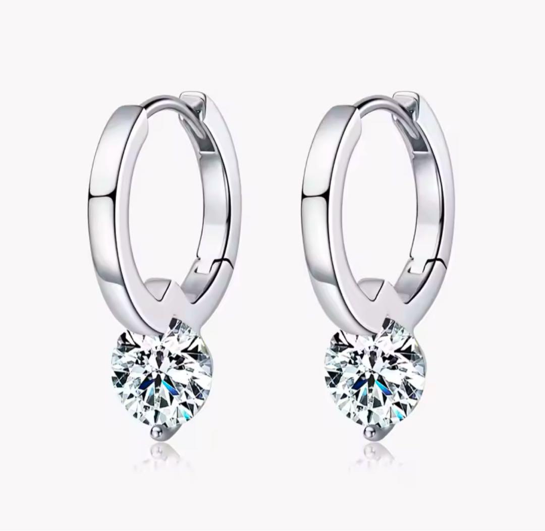 希少 黒入荷！ ダイヤピアス 189PL【一粒石】 フープ プラチナ S925 シンプル アクセサリー