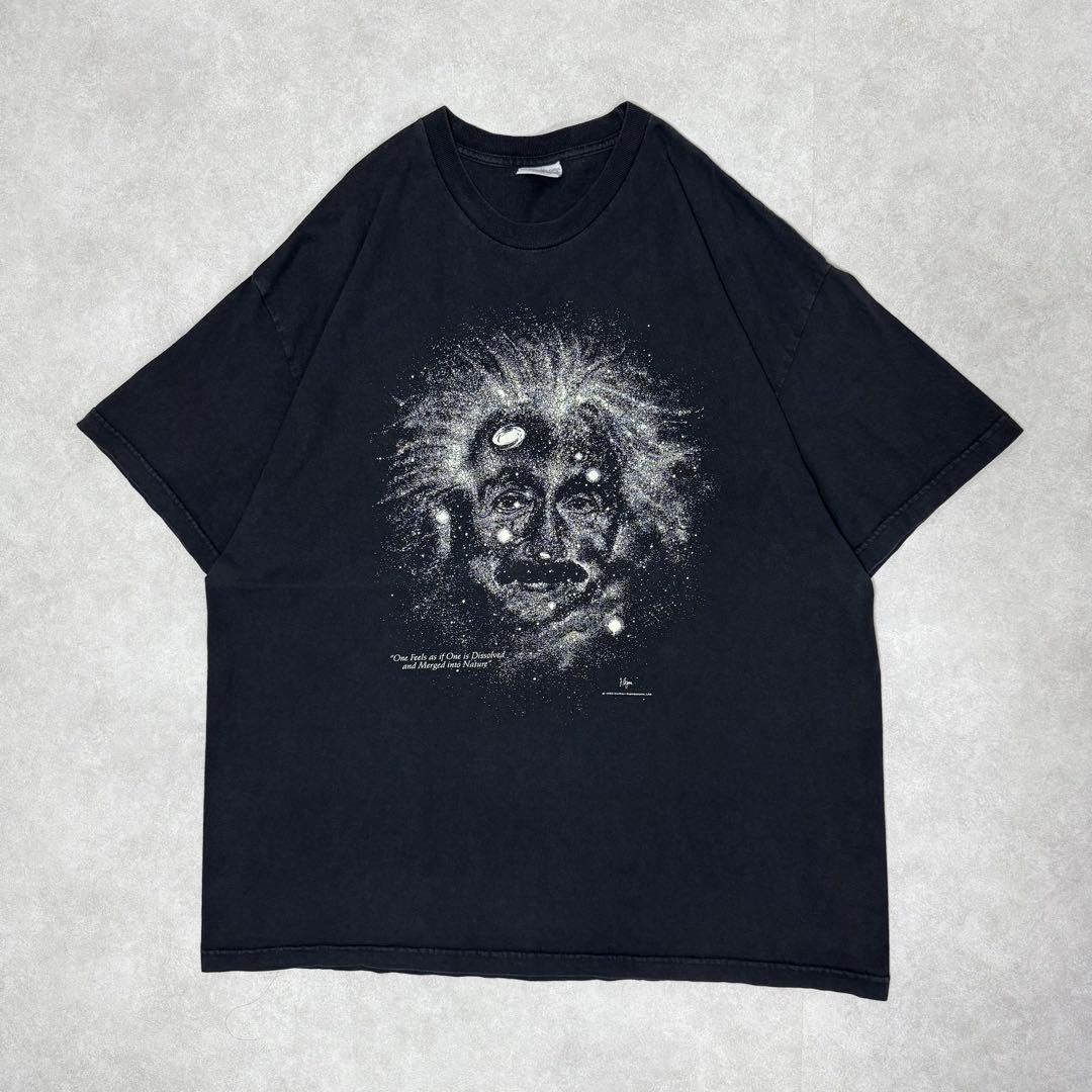 古着 90s USA製 アインシュタイン 半袖 シャツ ブラック ホワイト ⑦