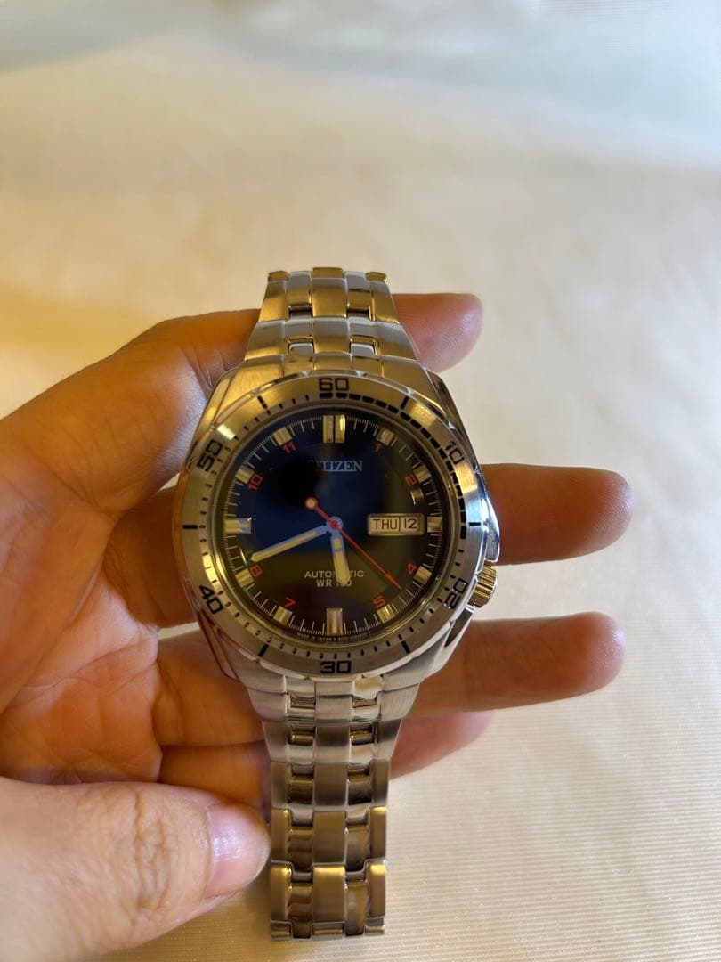 新品Citizen 自動巻き時計 黒/青 ステンレス