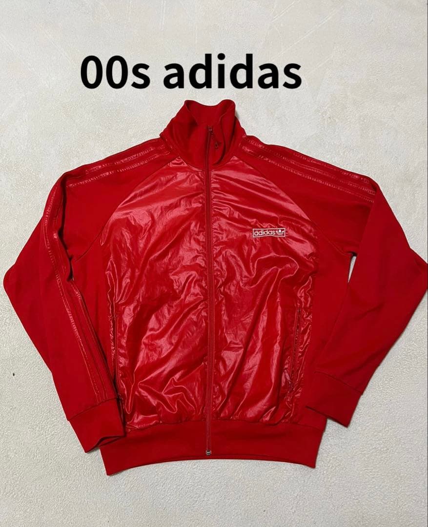 異素材 adidas トラックジャケット XL 赤 ナイロン切り替え 00sXL LL adidas