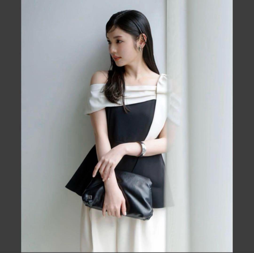 Rirandture リランドチュール オフショルリボンペプラムトップス