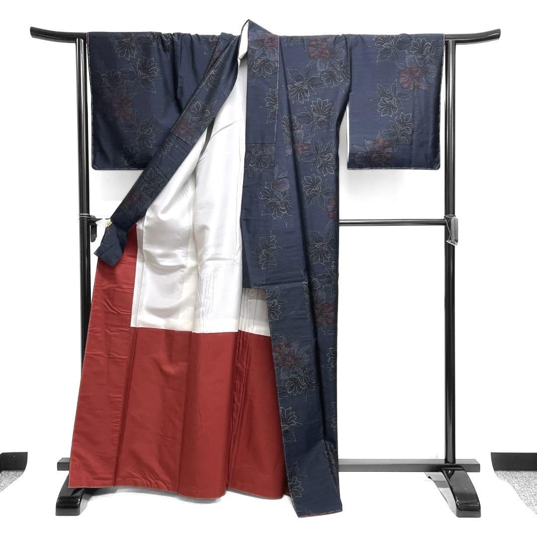 未着用　小紋　大島紬　証紙付き　アンサンブル　花模様　着物　054a d 未着用 小紋 大島紬 証紙付き アンサンブル 花模様 着物 054a d