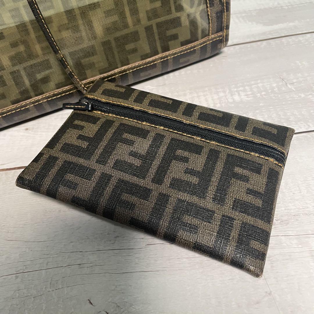 Fendi トートバッグ ズッカ メッシュブラウン ポーチ付き