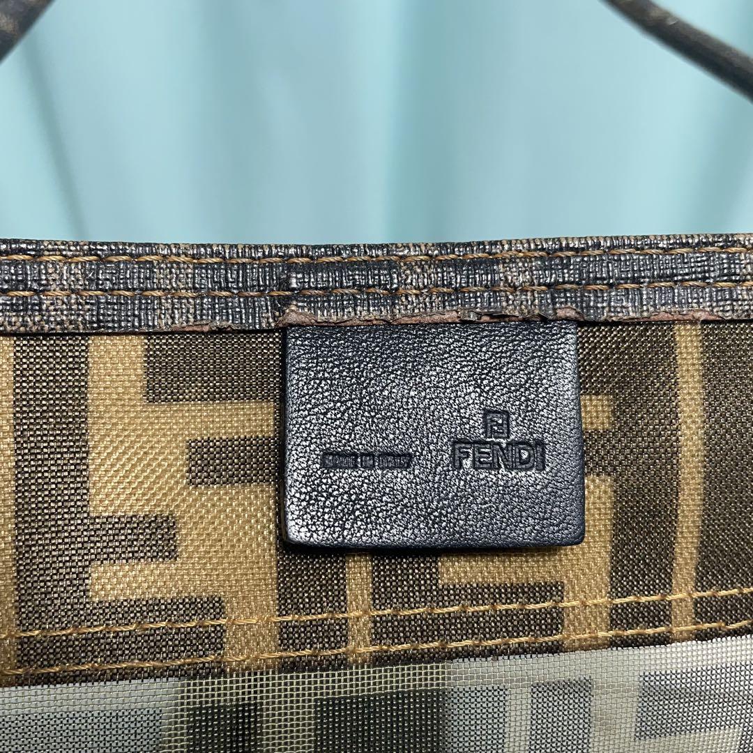 Fendi トートバッグ ズッカ メッシュブラウン ポーチ付き