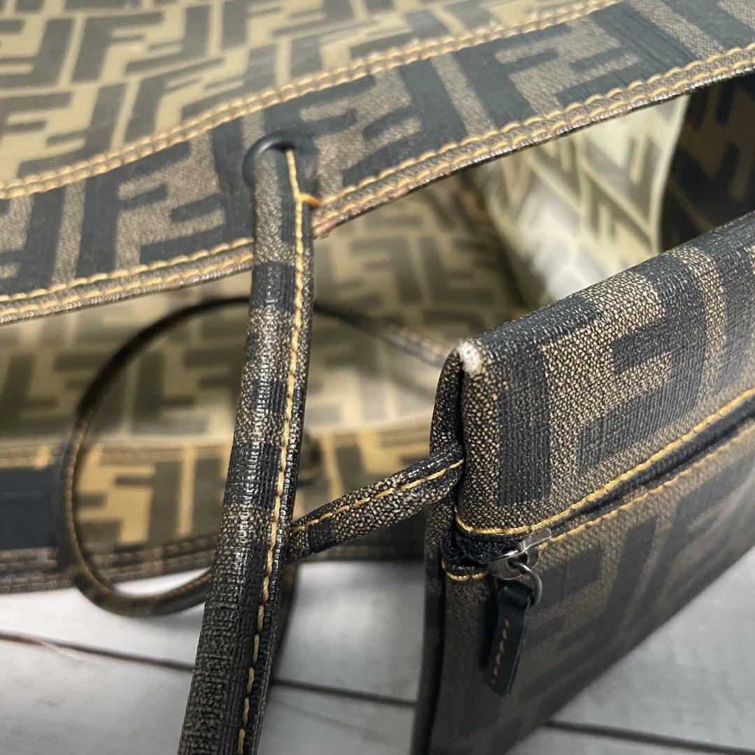 Fendi トートバッグ ズッカ メッシュブラウン ポーチ付き