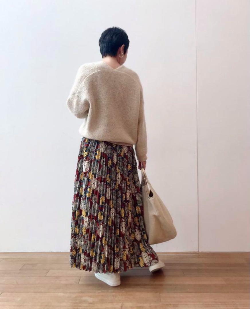 《新品》BEARDSLEY 時計柄 ロング プリーツスカート マルチカラー F