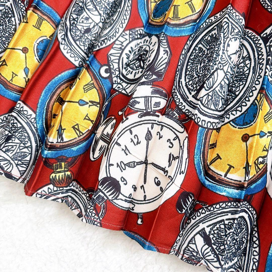 《新品》BEARDSLEY 時計柄 ロング プリーツスカート マルチカラー F