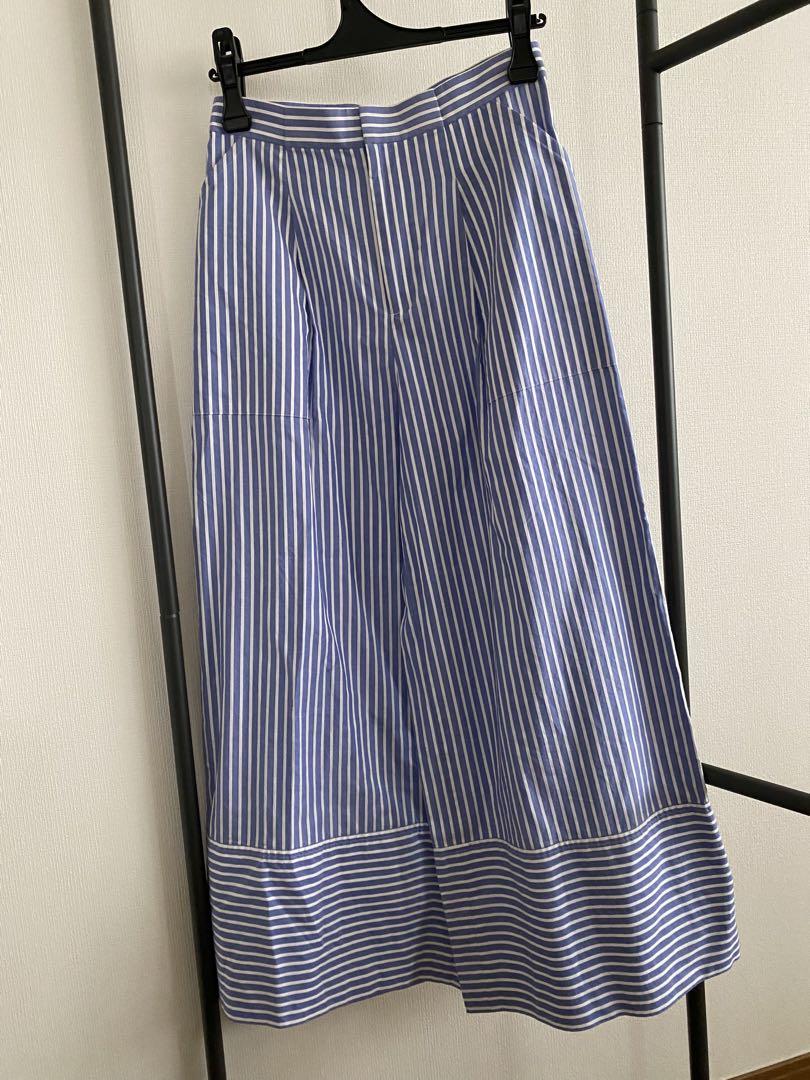 エブール ebure コットン　ストライプワイドパンツ ガウチョ 美品36