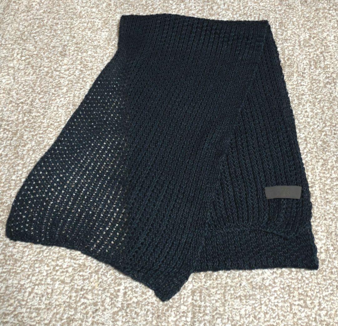 美品 Ys ブラック ニットマフラー 透かし編み