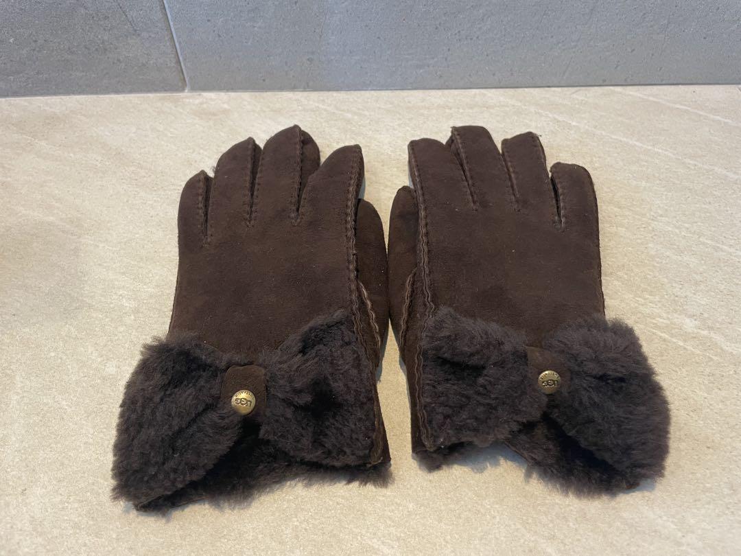 happy　美品　UGGリボングローブ　M UGG ブラウン リボン付き グローブ