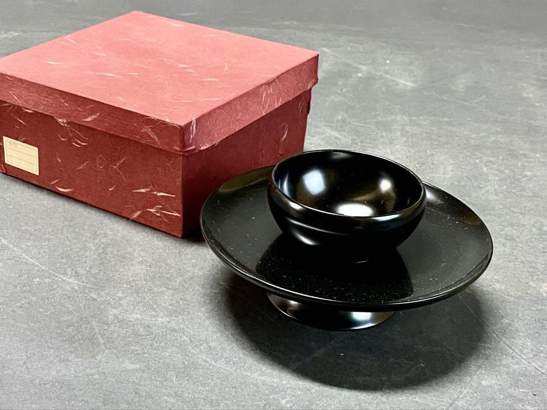 【美品 未使用】「母」 真塗 黒漆 天目台 木製 元箱 （413A①） 5,000円