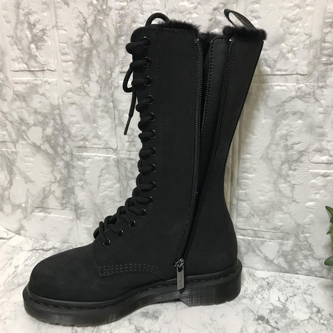 美品　Dr.Martens 14ホール　サイドジップ　ロングブーツ　ファー　22
