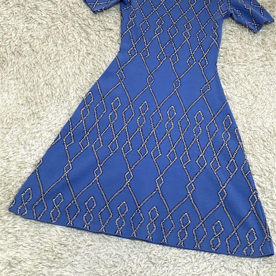 極美品　希少　ANAYI 　アナイ 　ニットワンピース 　総柄　ブルー　Sサイズ