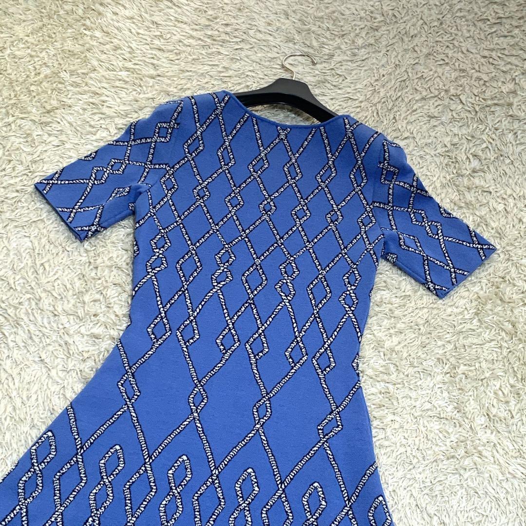 極美品　希少　ANAYI 　アナイ 　ニットワンピース 　総柄　ブルー　Sサイズ