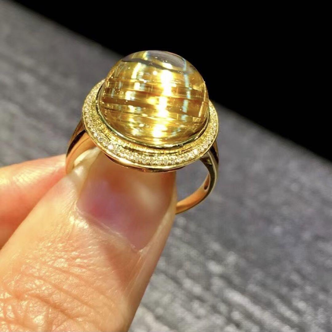 【天然】タイチンルチルクオーツ リング13*13mm,4.8g,k18