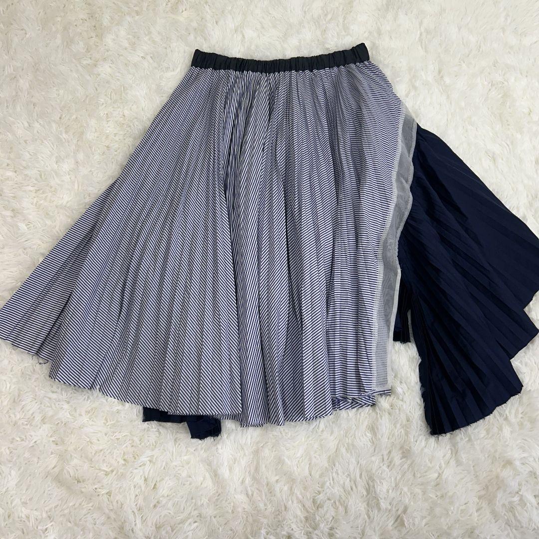 Sacai ストライプ　ドレープ　プリーツ　ドッキング　切替　スカート　サイズL