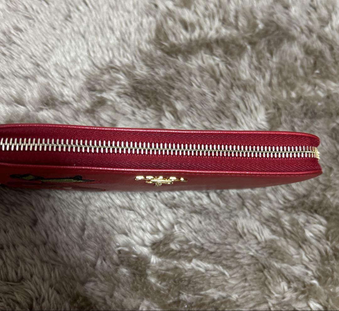 PRADA プラダ 長財布 ブラック チェリー ジッピー ラウンド