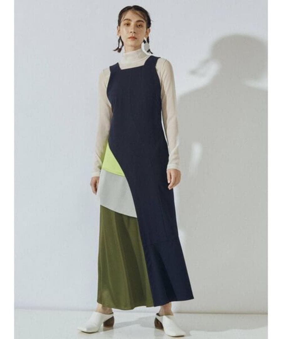 新品 UN3D. カラーレイヤードワンピース ネイビー アンスリード ジャンスカ 新品 UN3D. カラーレイヤードワンピース ネイビー アンスリード ジャンスカ