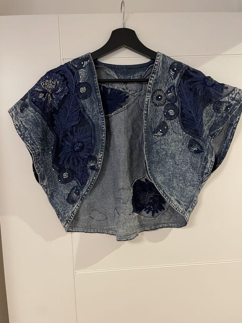 ヴィンテージ　レディース　刺繍デニムボレロ　 青系