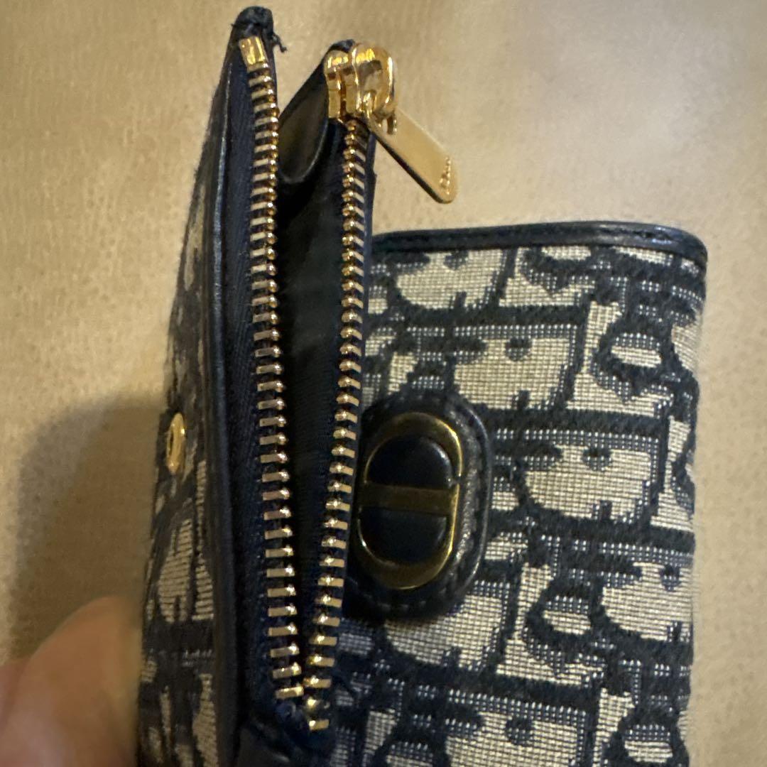 Dior 三つ折り財布 ネイビー/ベージュ ディオール オブリーク 三つ折り財布 ネイビー ベージュ