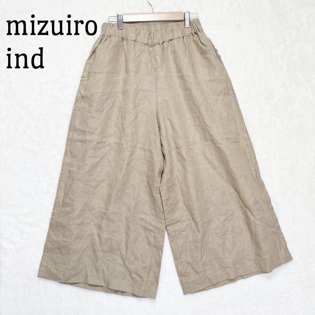 ミズイロインド リネン ワイドパンツ ガウチョ ウエストゴム 日本製 ゆるだぼ