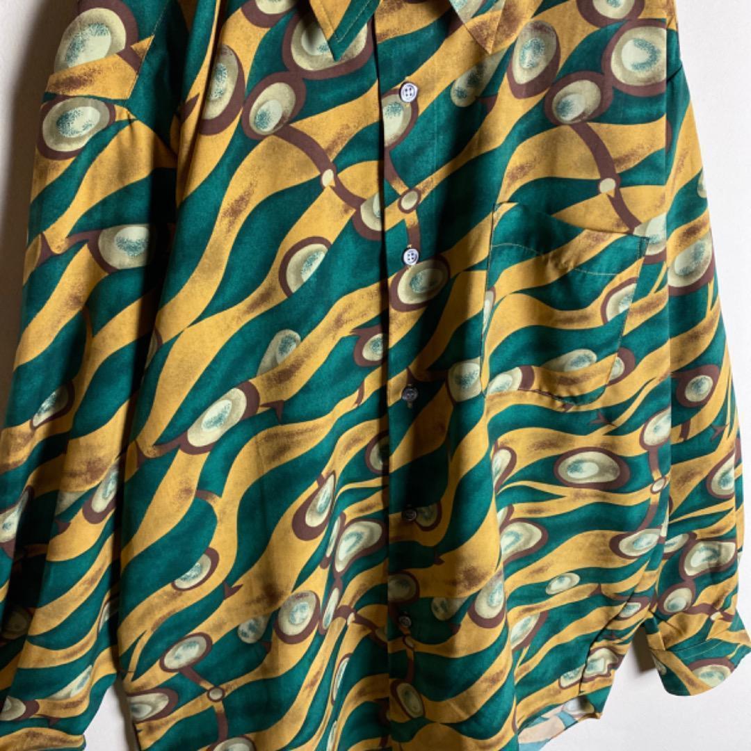 【3着￥12,000】レトロ感　長袖　シャツ　総柄　デザイン　ゆるだぼ　古着
