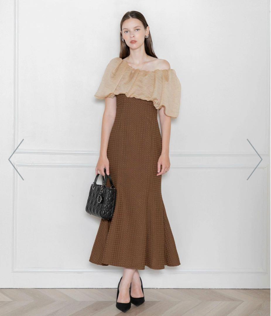 LEJA 2WAYオフショルダーワッフル生地マーメイドワンピースドレス結婚式S Leja