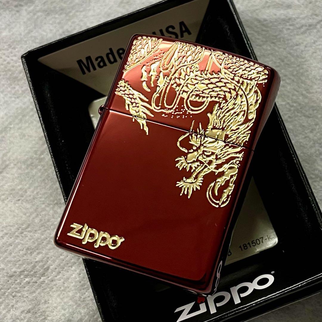 ZIPPO ドラゴン　レッドコーティング　金龍　金運　ジッポー　カッコイイ　新品