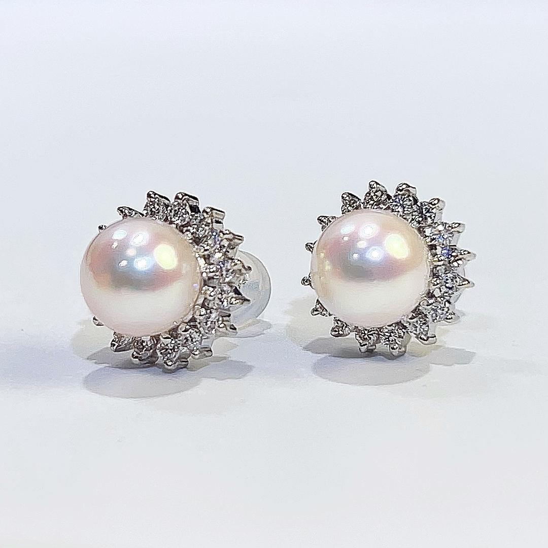 Pt900 AKOYA アコヤ パール ダイヤ ピアス 天然 本真珠 美品