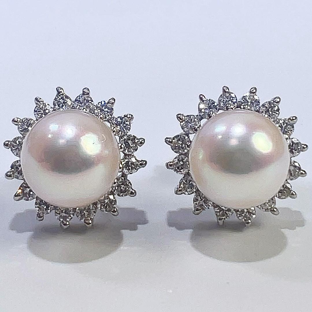 Pt900 AKOYA アコヤ パール ダイヤ ピアス 天然 本真珠 美品