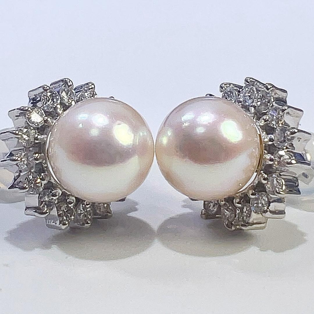Pt900 AKOYA アコヤ パール ダイヤ ピアス 天然 本真珠 美品