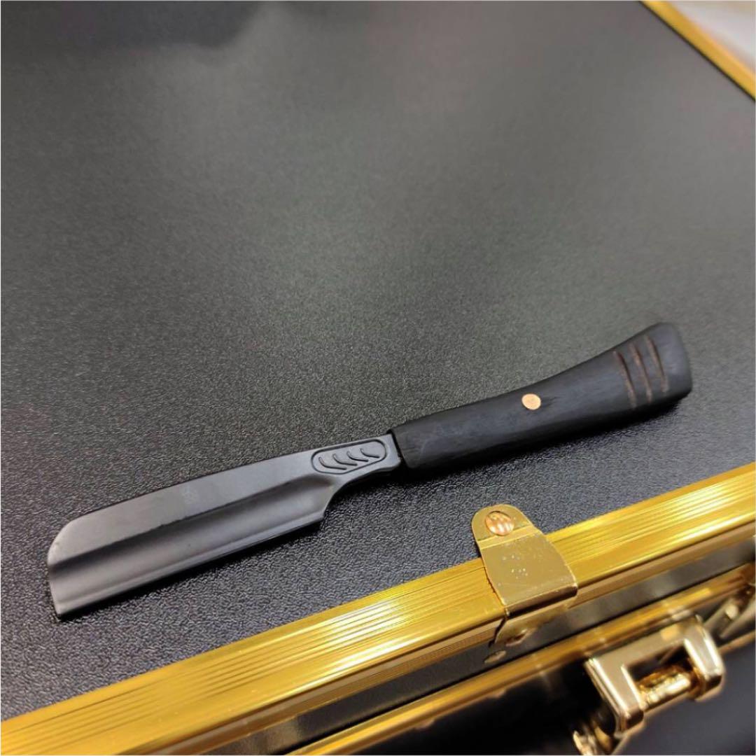 barber  剃刀　ビンテージ　木製　BLACK レザー　理容　美容