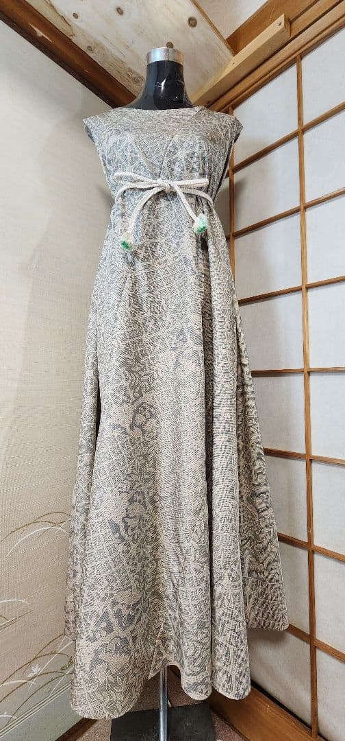 振袖着物リメイクワンピース正絹ウエストリボン付き着丈128センチ身幅60センチ