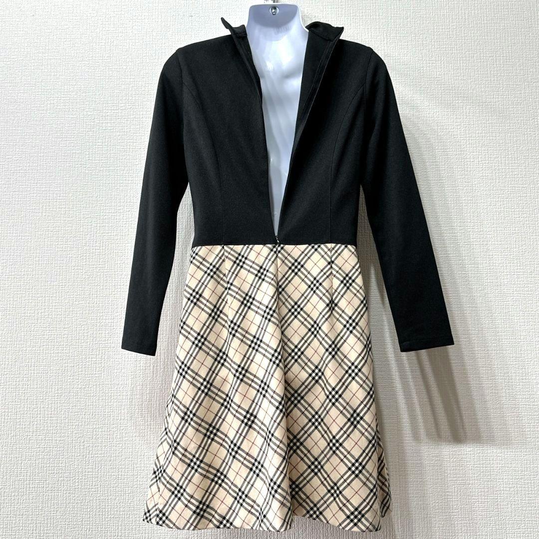【美品】BURBERRY チェック切替ワンピース 黒 長袖