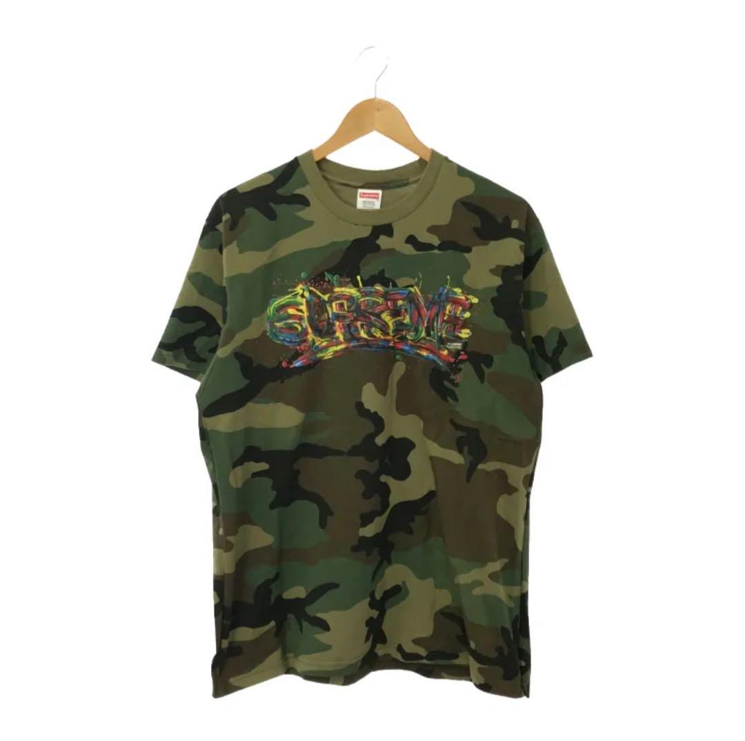 Supreme◇ペイントロゴ Tシャツ カーキ L (下げ札付) カモフラ