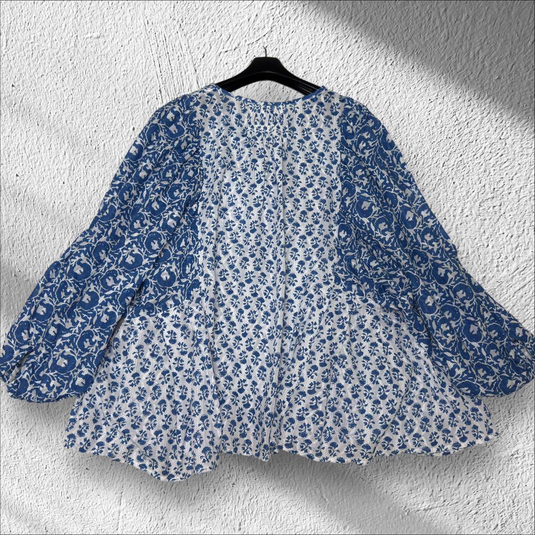 美品✨ヌキテパ コットン ジャガード コンビ プリント ブラウス