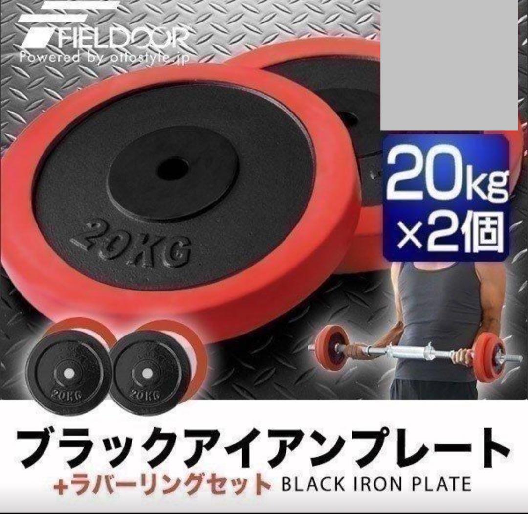 バーベル用プレート20kg 2個セット ラバーリング付き 追加プレート　40kg