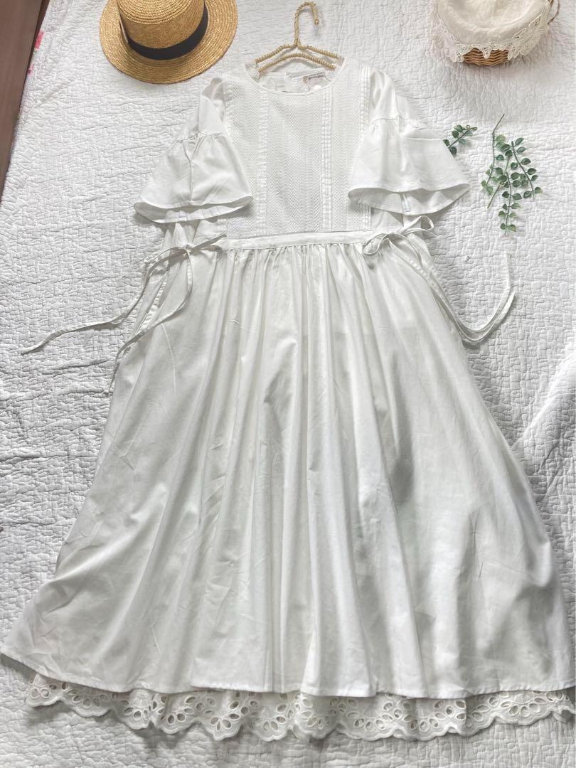 新品★サマンサモスモス★オフ＊胸元レース＊サイドリボンフレアスリーブワンピース