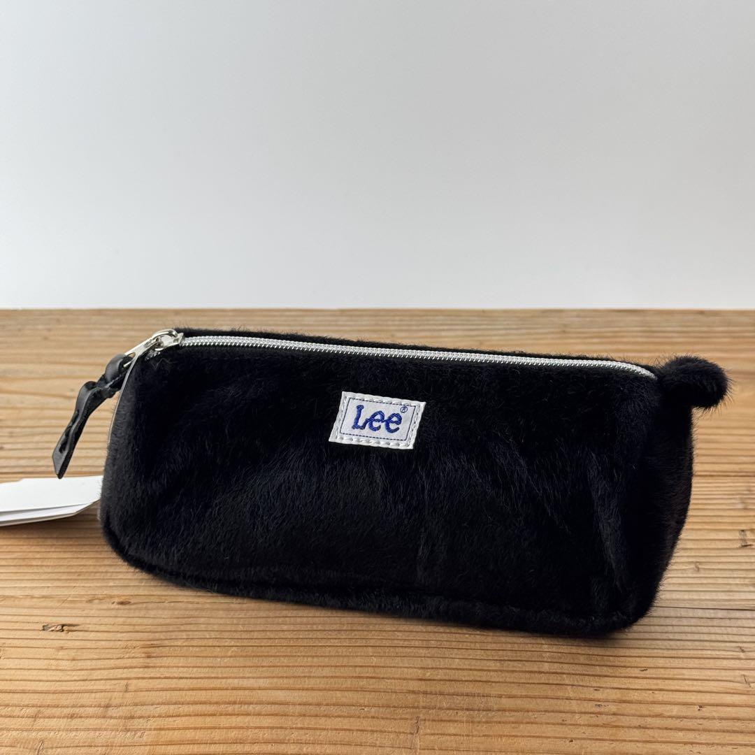 新品 Lee ペンケース 筆箱 フェイクファー 大容量黒ブラック