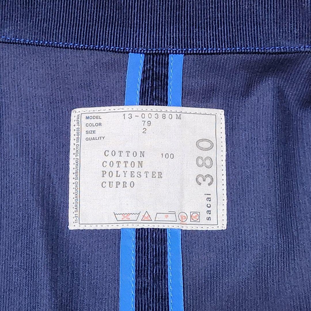美品 sacai サカイ コーデュロイ テーラードジャケット 切替 ネイビー