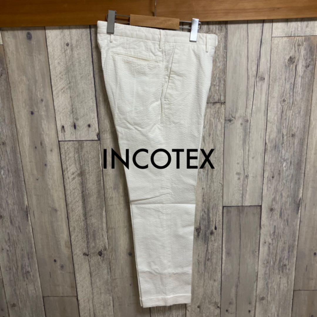 INCOTEX インコテックス シアサッカー ホワイト 白パン