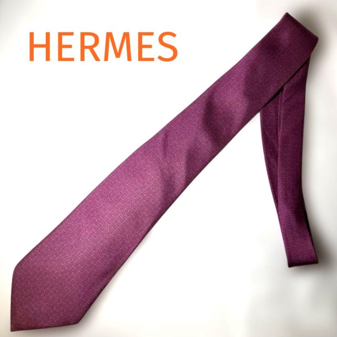 美品✨HERMESエルメス　ネクタイ　H柄 マゼンタ　シルク100% フランス製