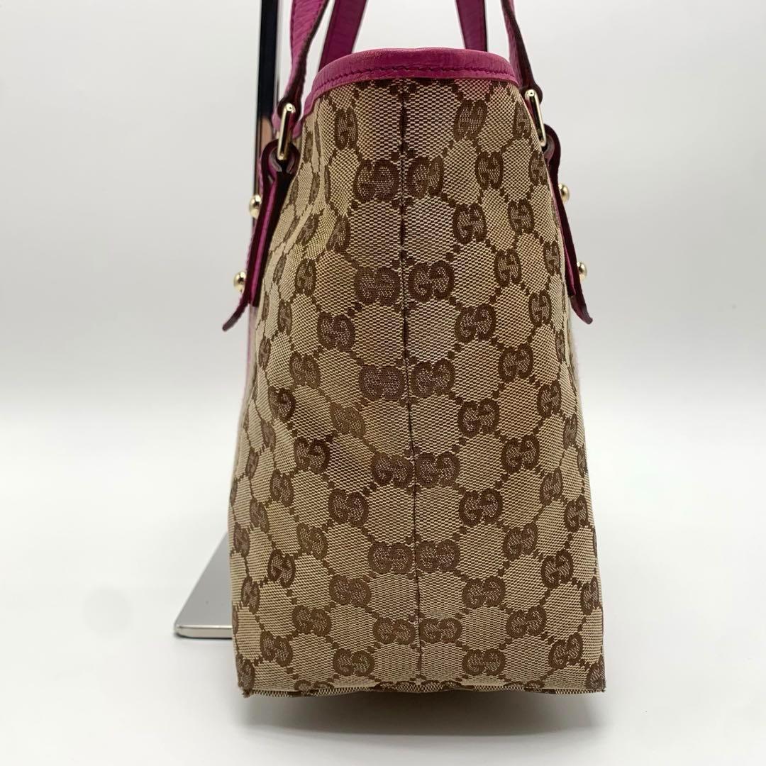 GUCCI GGキャンバス シェリーライン トートバッグ 肩掛け可 ピンク