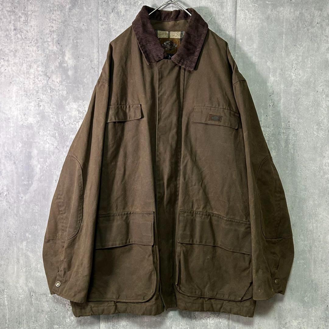 Dickies カバーオール 襟コーデュロイ オイルドジャケット 茶色 L
