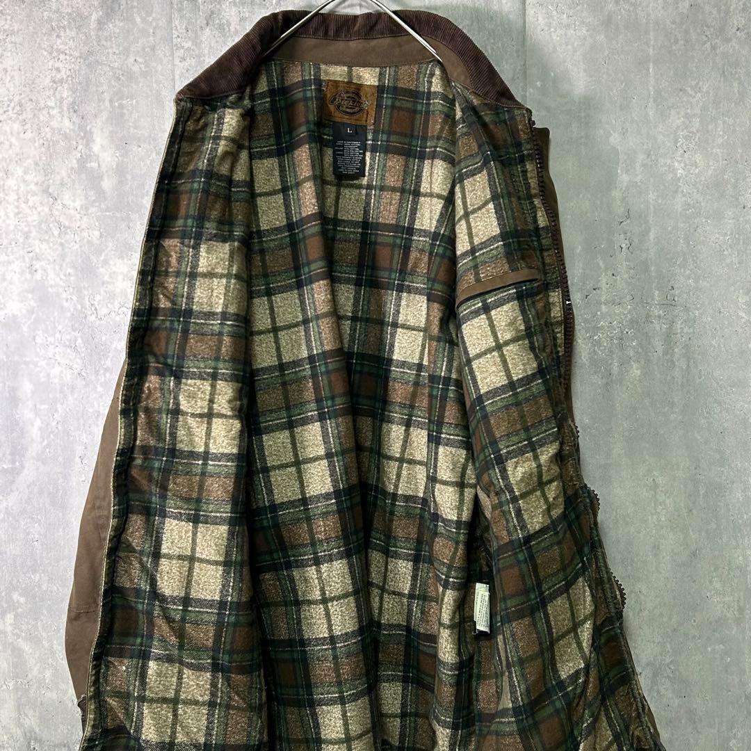 Dickies カバーオール 襟コーデュロイ オイルドジャケット 茶色 L