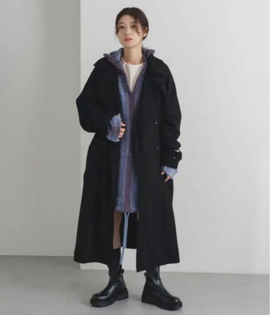 完売品】kastane ロングコート ウール混ハイネックロングコート