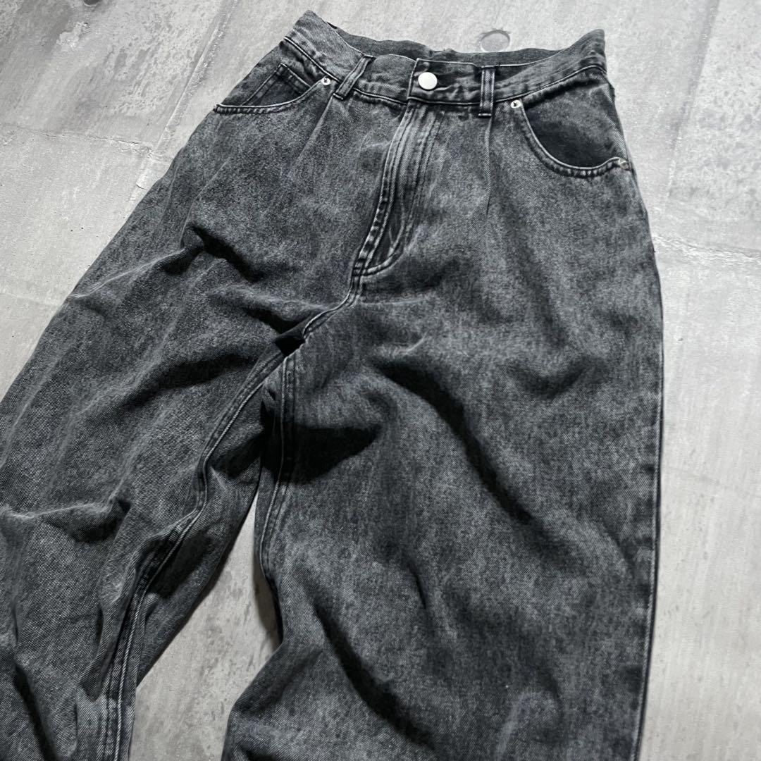 y2k opium ブラックデニム ワイド バギーパンツ 裾広 鬼太 グランジ