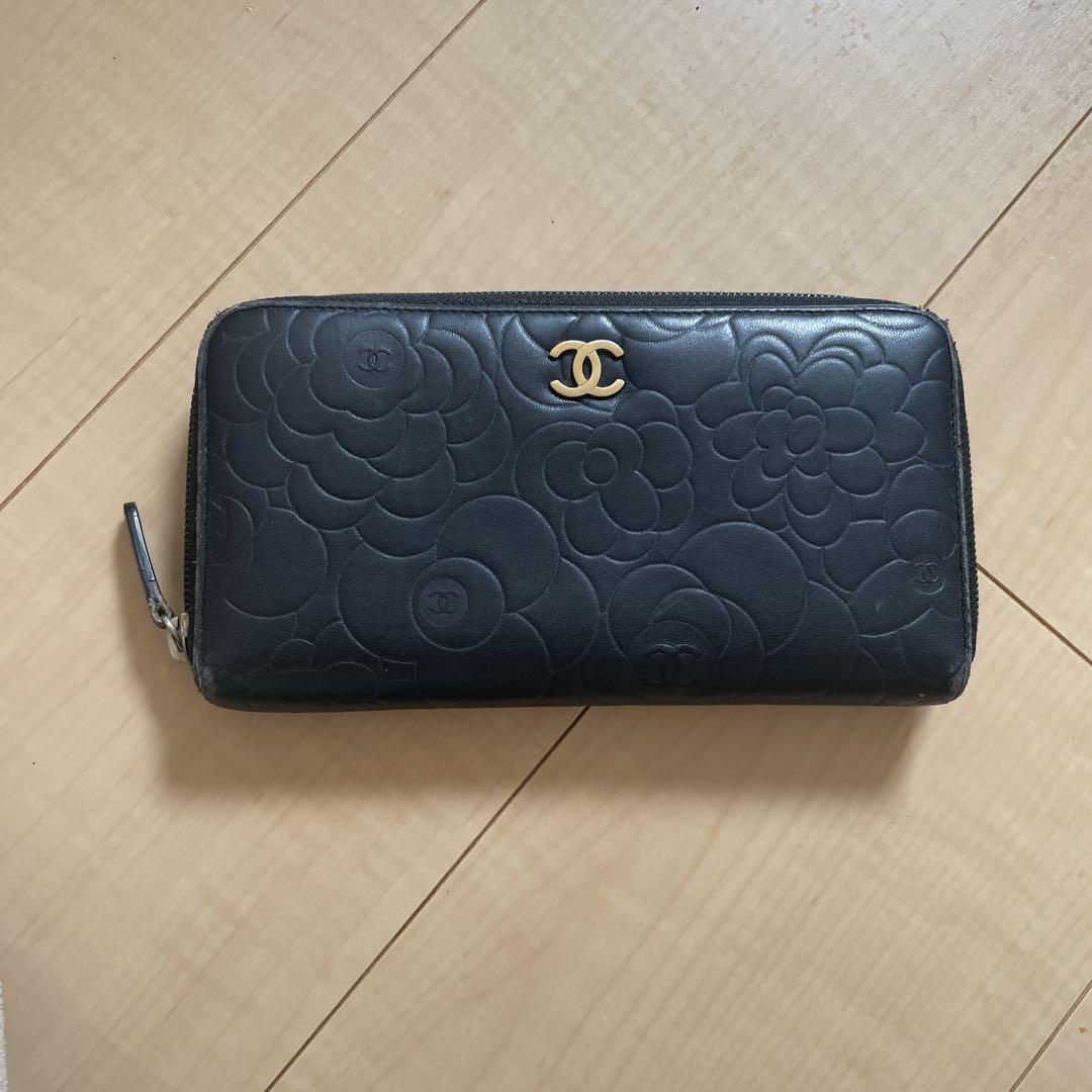 限界価格‼️CHANEL シャネルカメリアラムスキン長財布黒国内正規品