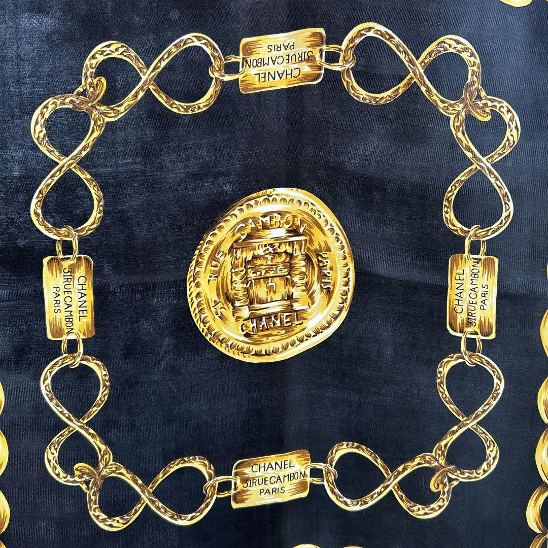 Vintage CHANEL Gold Chainz Big size Shawl Scarf Black